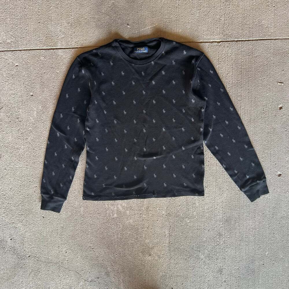 Polo Ralph Lauren Men's Small Black Pony covered Waffle Knit Thermal Long Sleeve